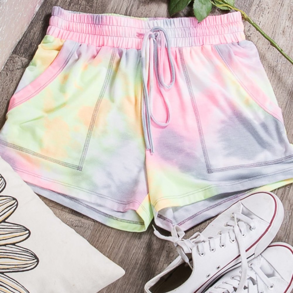 Plum Tie-Dye Drawstring Shorts